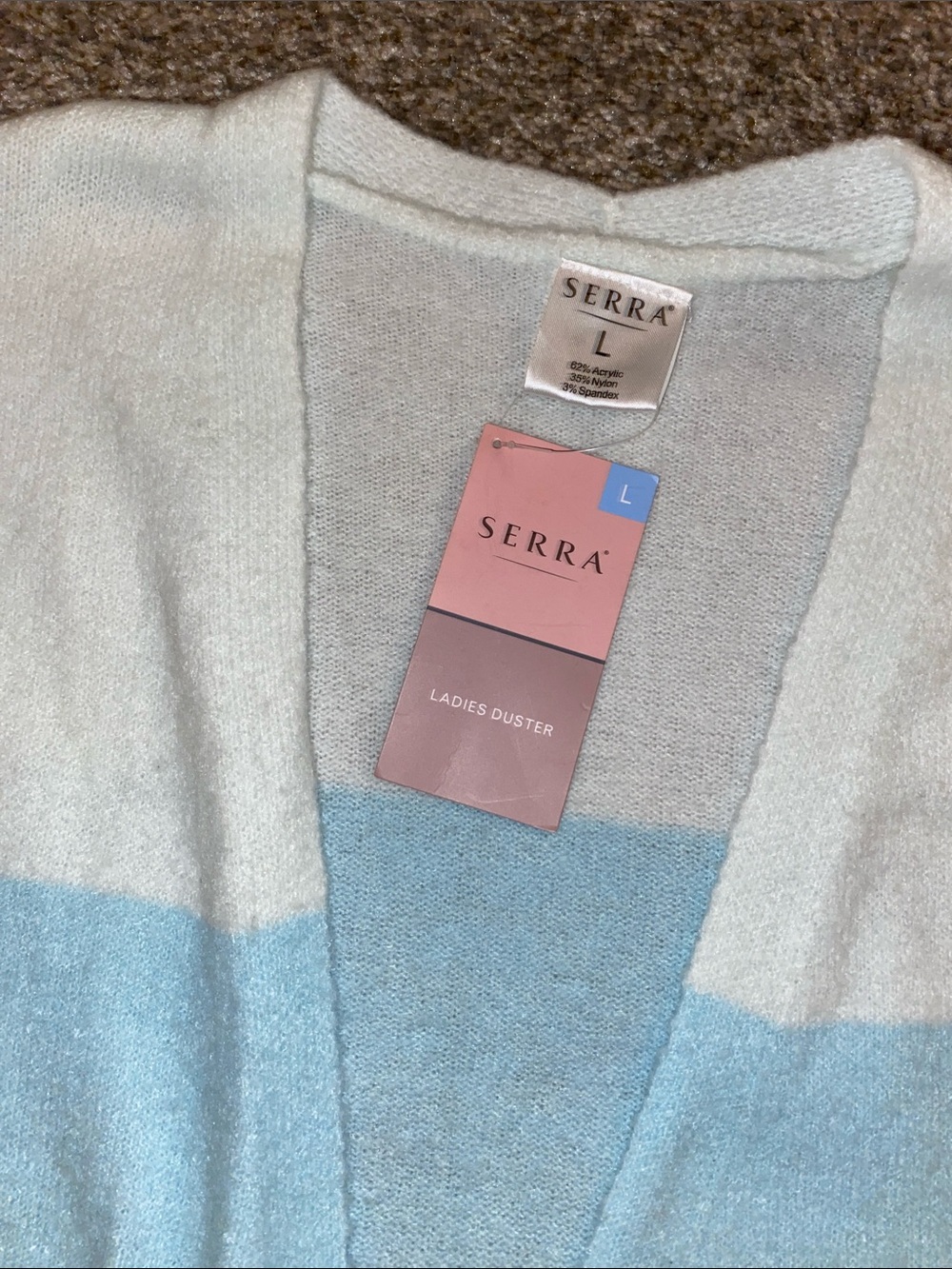 Women’s Large White, Light Blue & Purple Colorblock Open Cardigan Bin C - Picture 3 of 4